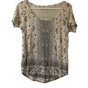 Lucky Brand White and Blue Paisley Boho Top